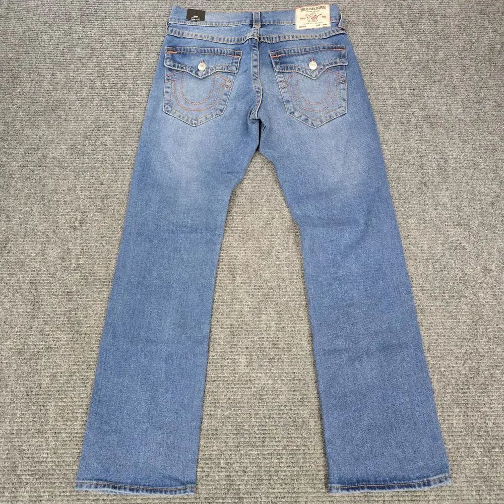 True Religion Ricky Big T Jeans Mens 32x34 Medium Wash Relaxed Straight Flap NWT